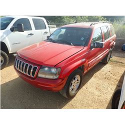 2000 JEEP GRAND CHEROKEE VIN/SN:1J4GW58N9YC165947 - 4X4, V8 GAS ENGINE, A/T, ODOMETER READING 230,04
