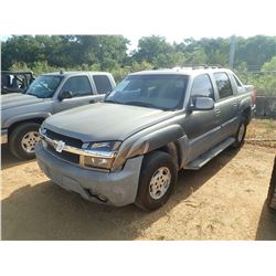 2002 CHEVROLET AVALANCHE, VIN/SN:3GNEK13T62G231678 - 4X4, CREW CAB, V8 GAS ENGINE, A/T, ODOMETER REA