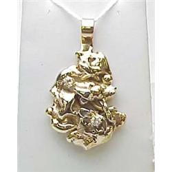 14kt yellow gold nugget pendant with two diamonds