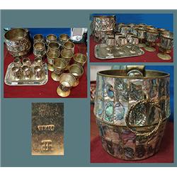 Vintage Abalone inlay ice bucket, 6 wines, 6 tumb