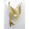 Image 1 : 14kt yellow gold bird slide pendant with emerald 