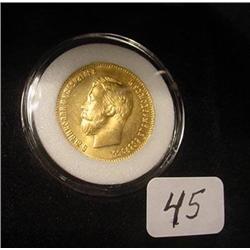 1904 Russian 10 Roubles Gold Coin in Display Box 