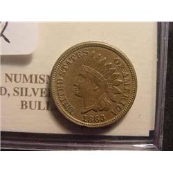 1863 Indian Head Penny  AU 59  (Slider)