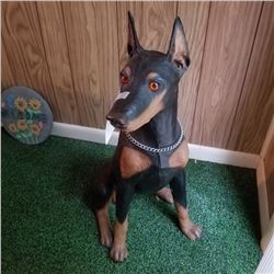 LIFE SIZE POLY STONE DOBERMAN SITTING DOG