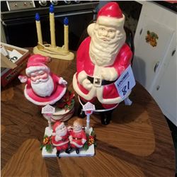 ANTIQUE VINTAGE 4 PIECE LOT X-MAS SANTAS AND CANDLE