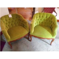 PAIR OF VINTAGE GREEN UPHOLSTERED CHAIRS