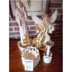 BUNDLE LOT: 4 PC DECORATIVE PORCELAIN / PINK WINE GLASSES / COLLECTIBLE GLASSWARE