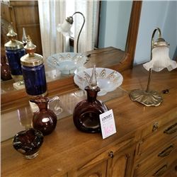 BUNDLE LOT: BISCHOFF COLLECTOR'S GLASS / PAIR OF BEAUTIFUL ANTIQUE CANDLE HOLDER