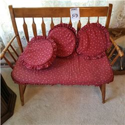 SMALL OAK SLAT BACK SETTEE