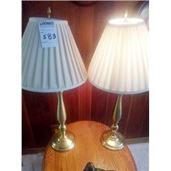 PAIR OF HEAVY BRASS LAMPS WITH SHADES