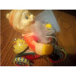 VINTAGE WIND UP SANTA TIN WITH BELL