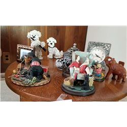 LOT OF COLLECTIBLE FIGURINES, FRAME, CARVED ELEPHANT