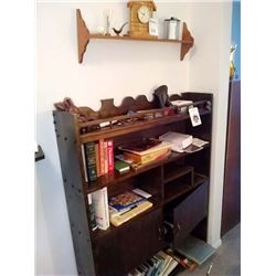 LARGE LOT SHELVES, CLOCK, BOOKS , ETC