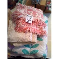 BEAUTIFUL QUILT, VINTAGE LACE TABLECLOTH, AND BLANKET