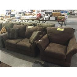 NEW MICROFIBER "Choco" Sofa, Love Seat and Chair Set w/ Throw Pillows all 3 pieces for one bid