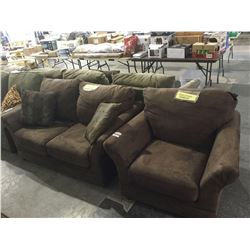 NEW MICROFIBER "Choco" Sofa, Love Seat and Chair Set w/ Throw Pillows all 3 pieces for one bid