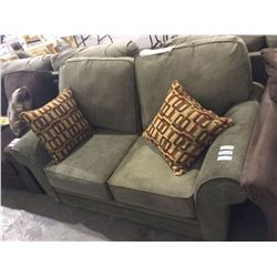 NEW microfiber Smith-Sage Sofa and Love Seat Set w/ Throw Pillows(love seat is shown, sofa is still 