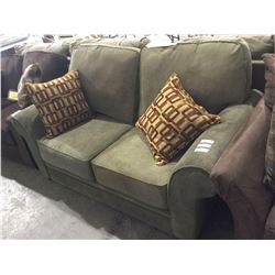 NEW microfiber Smith-Sage Sofa and Love Seat Set w/ Throw Pillows(love seat is shown, sofa is still 