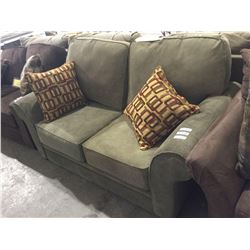 NEW microfiber Smith-Sage Sofa and Love Seat Set w/ Throw Pillows(love seat is shown, sofa is still 