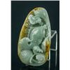 Image 3 : Burma Green & Russet Jadeite Carved Fish Toggle