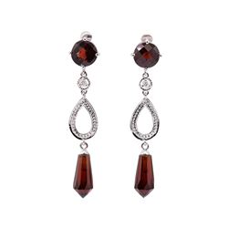 6.05 ctw Garnet and White Sapphire Earrings - 10KT White Gold