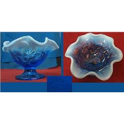 New signed Fenton blue opalescent bon bon standin