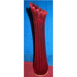 Nice vintage red glass vase standing 11 1/2" tall