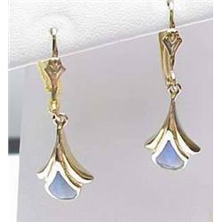 14kt yellow gold created opal dangle earrings