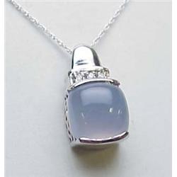 Chalcedony and diamond pendant 10kt white gold on