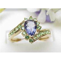 Ladys iolite and tsavorite ring 14kt yellow gold 