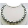 Image 1 : Strand of Tahitian pearls medium gray - green 11.