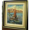 Image 1 : Oil painting of ships in a frame measuring 17 1/4