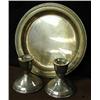 Image 1 : Sterling weighted candlesticks and a silver tray 