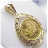 Image 1 : 14kt yellow gold bezel pendant with 1/4oz gold Ma
