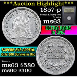 ***Auction Highlight*** 1857-p Seated Liberty Dime 10c Graded Select Unc By USCG (fc)