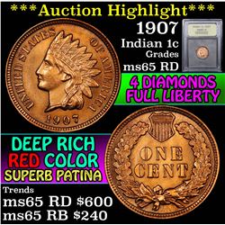 ***Auction Highlight*** 1907 Indian Cent 1c Graded GEM Unc RD By USCG (fc)