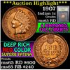 Image 1 : ***Auction Highlight*** 1907 Indian Cent 1c Graded GEM Unc RD By USCG (fc)