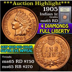 ***Auction Highlight*** 1905 Indian Cent 1c Graded GEM Unc RD By USCG (fc)