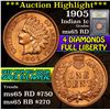 Image 1 : ***Auction Highlight*** 1905 Indian Cent 1c Graded GEM Unc RD By USCG (fc)