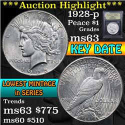 ***Auction Highlight*** 1928-p Peace Dollar $1 Graded Select Unc By USCG (fc)