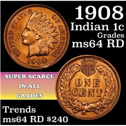 1908 Indian Cent 1c Grades Choice Unc RD