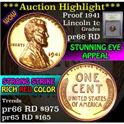 ***Auction Highlight*** 1941 Lincoln Cent 1c Graded Gem+ Proof Red By USCG (fc)