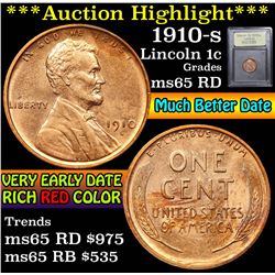 ***Auction Highlight*** 1910-s Lincoln Cent 1c Graded GEM Unc RD By USCG (fc)