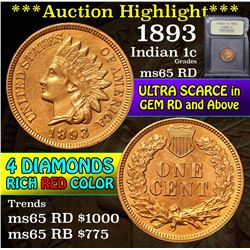 ***Auction Highlight*** 1893 Indian Cent 1c Graded GEM Unc RD By USCG (fc)