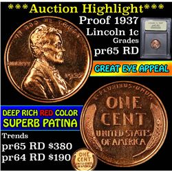 ***Auction Highlight*** 1937 Lincoln Cent 1c Graded Gem Proof Red By USCG (fc)