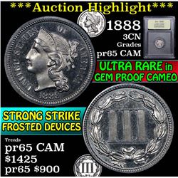 ***Auction Highlight*** 1888 Three Cent Copper Nickel 3cn Graded GEM Proof Cameo By USCG (fc)
