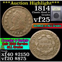 ***Auction Highlight*** 1814 Classic Head Large Cent 1c Graded vf+ By USCG (fc)