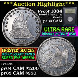 ***Auction Highlight*** 1884 Seated Liberty Quarter 25c Graded Choice Proof Cameo By USCG (fc)