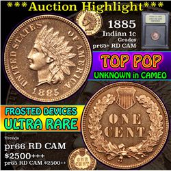 ***Auction Highlight*** 1885 Indian Cent 1c Graded Gem++ Proof Red By USCG (fc)