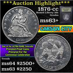 ***Auction Highlight*** 1876-cc Seated Half Dollar 50c Graded Select+ Unc By USCG (fc)
